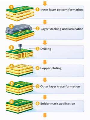 4-Layer PCB Fabrication Process Steps