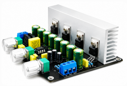 Audio amplifier circuit using high-speed analog components.